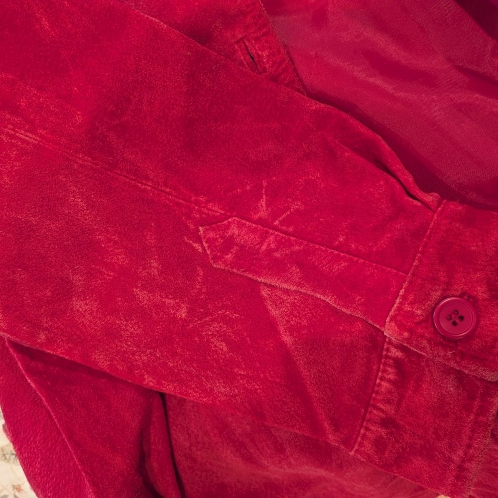 Red Suede Button-Up Jacket - image 8